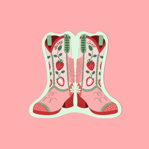 Berry Sweet Strawberry Cowboy Boots Vinyl Sticker