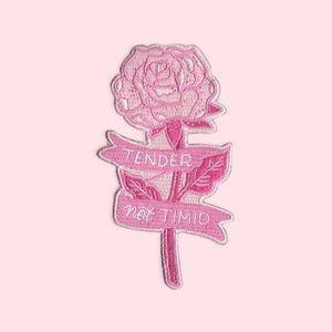 Tender Not Timid Pink Rose Embroidered Iron-On Patch