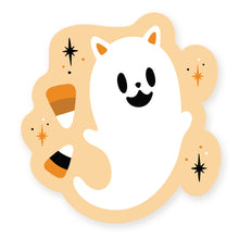 Load image into Gallery viewer, Candy Corn Ghost Cat Vinyl Sticker