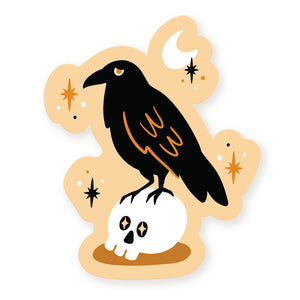 Spooky Raven and Skull Vinyl Sticker